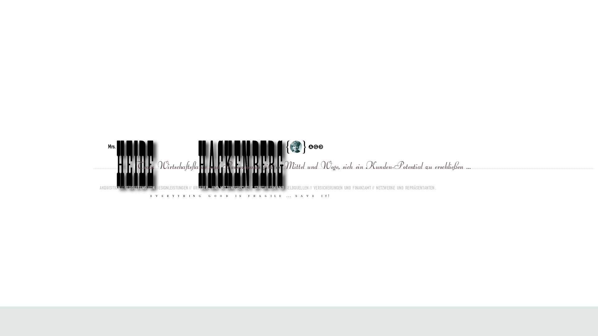 Abbildung: Typografik von Wolfgang Beinert für den Header der Einladung zum Ateliergesrpäch mit Heide Hackenberg am 2. Dezember 2004 bei Wolfgang Beinert an der Hochschule für angewandte Wissenschaften München, Fakultät für Design, Clemensstraße 33, München. Thema: »Praxistipps für die Selbständigkeit. Damit der Start keine Bauchlandung wird«.